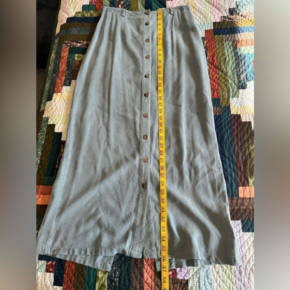 PARIS STAR VINTAGE Blue Skirt Set Jacquard Fabric Button Tencel S/M - Picture 9 of 11
